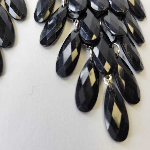 Black Tassel Earrings Long Black Dangle Light Earrings - Picture 4 of 5